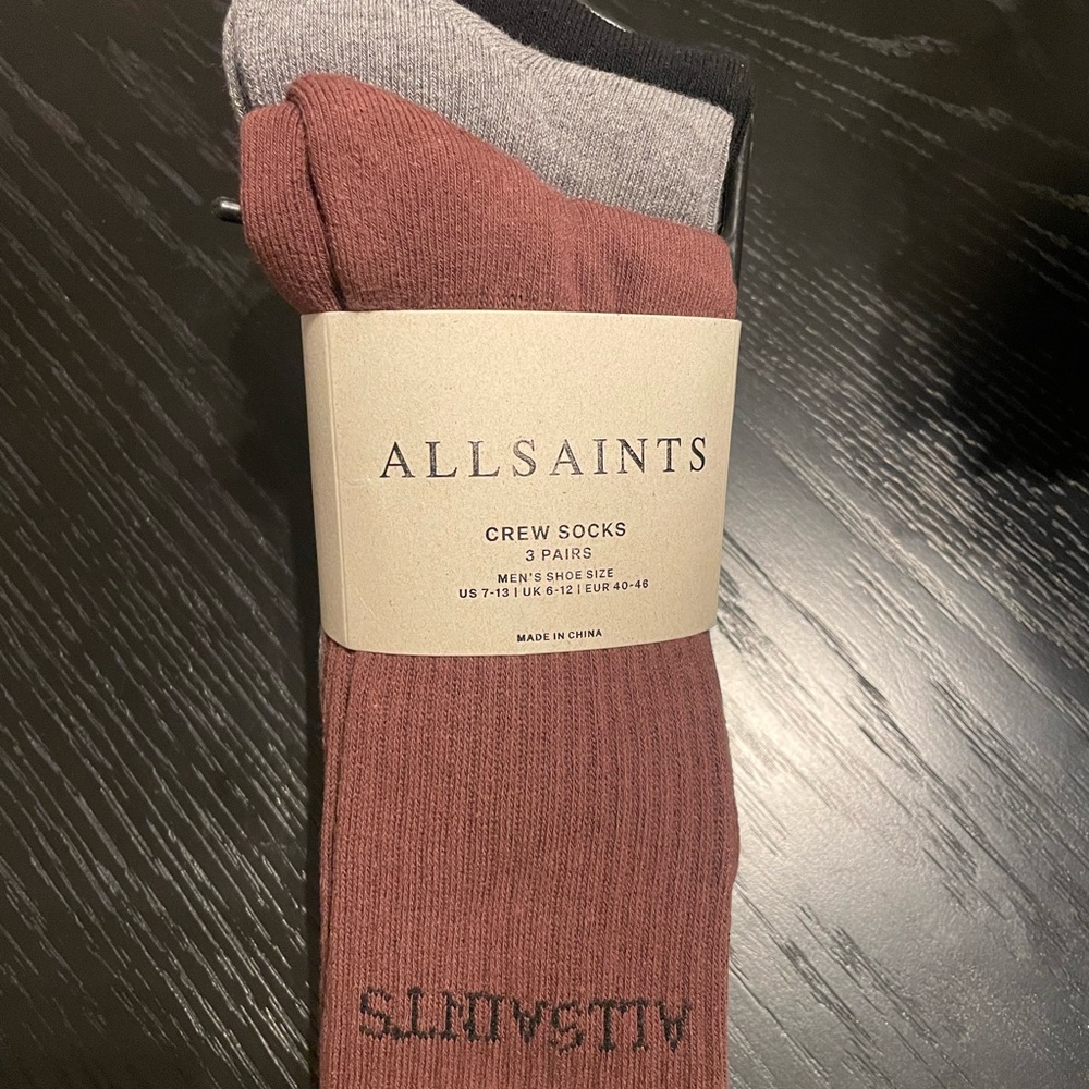 All Saints Men's Casual Crew Socks - 3 Pack - Brown, Gray, Black